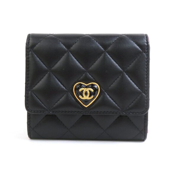 CHANEL Black Lambskin Leather Heart Wallet - Picture 1 of 5